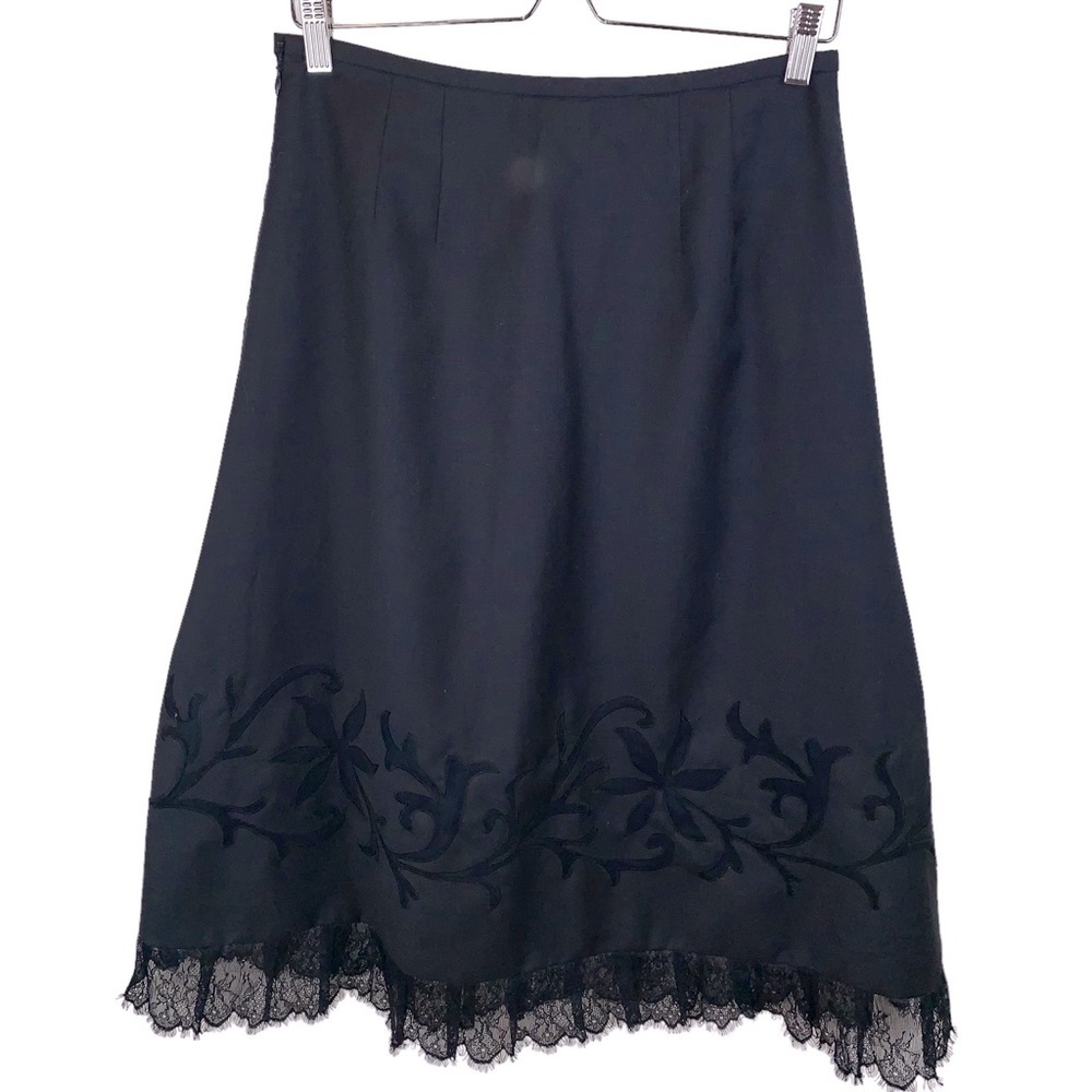 Vintage Ann Taylor Loft Black Gothic Embroidered Lace Trim Midi Skirt sz 6